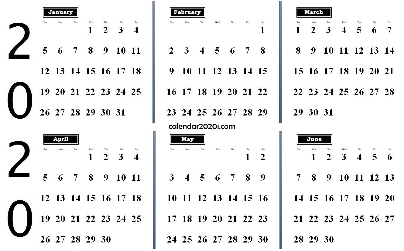 2020 6 Months Calendar From January To June | Monthly 6 Month Calendar Page Free Printable