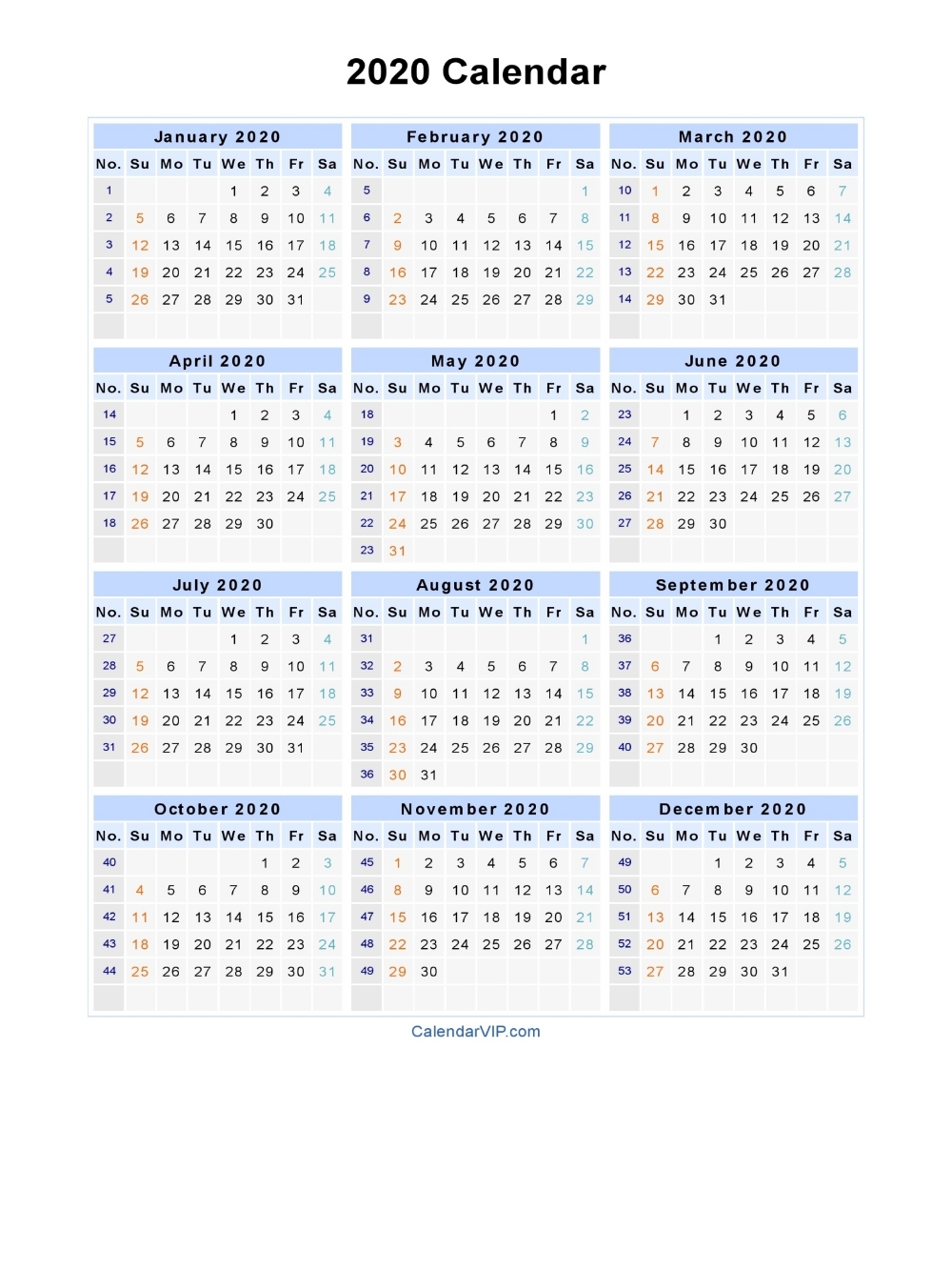 2020 Calendar - Blank Printable Calendar Template In Pdf Exceptional 2020 Calendar Template With Week Numbers