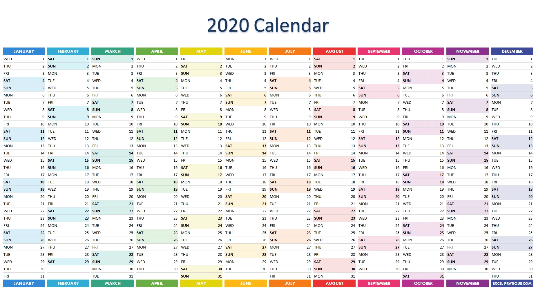 2020 Calendar - Excel-Pratique 2020 Calendar In Excel
