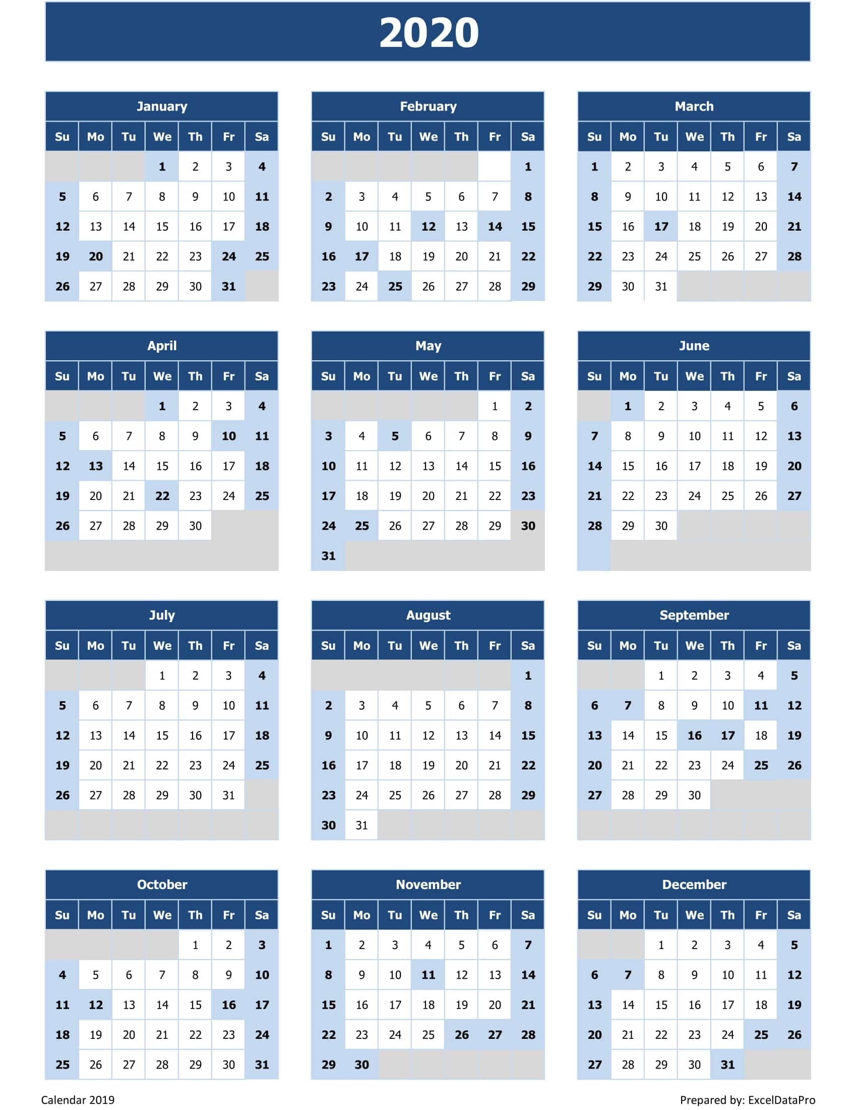 2020 Calendar Excel Templates, Printable Pdfs &amp; Images Exceptional 2020 Calendar Printable Excel