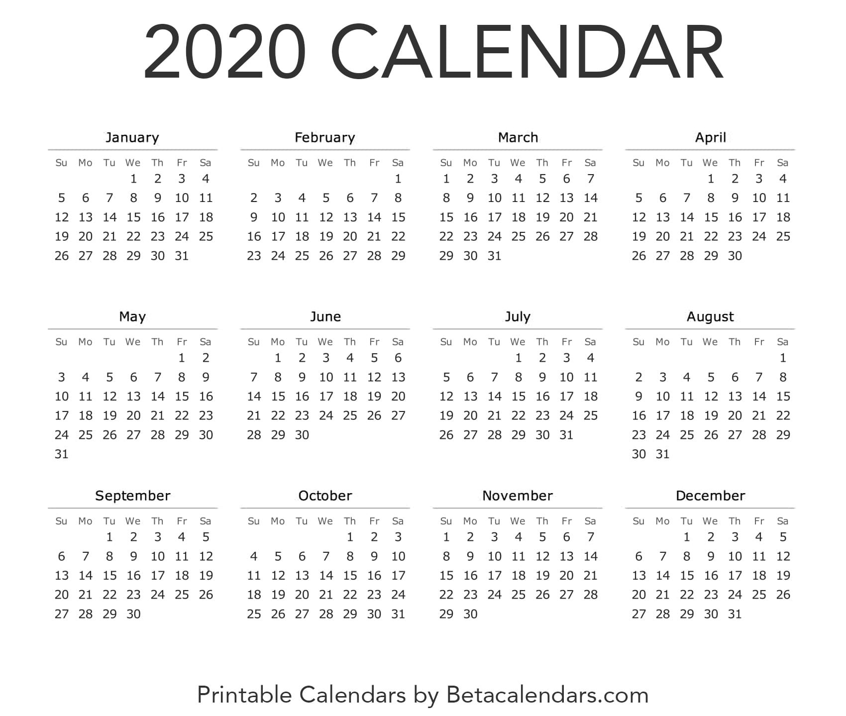 2020 Calendar - Free Printable Yearly Calendar 2020 Remarkable 2020 Calender With Luner Dates