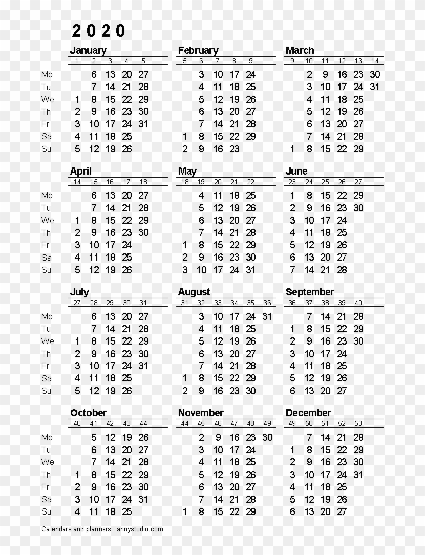 2020 Calendar Png Download Image - 2020 Calendar With Week Printable 2020 Calendar With Week Numbers