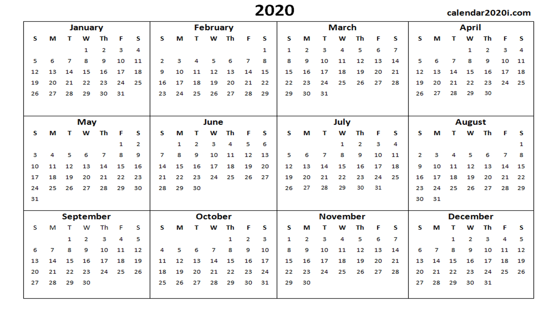 2020 Calendar Printable Template Holidays, Word, Excel, Pdf 2020 Calendar For Microsoft Word