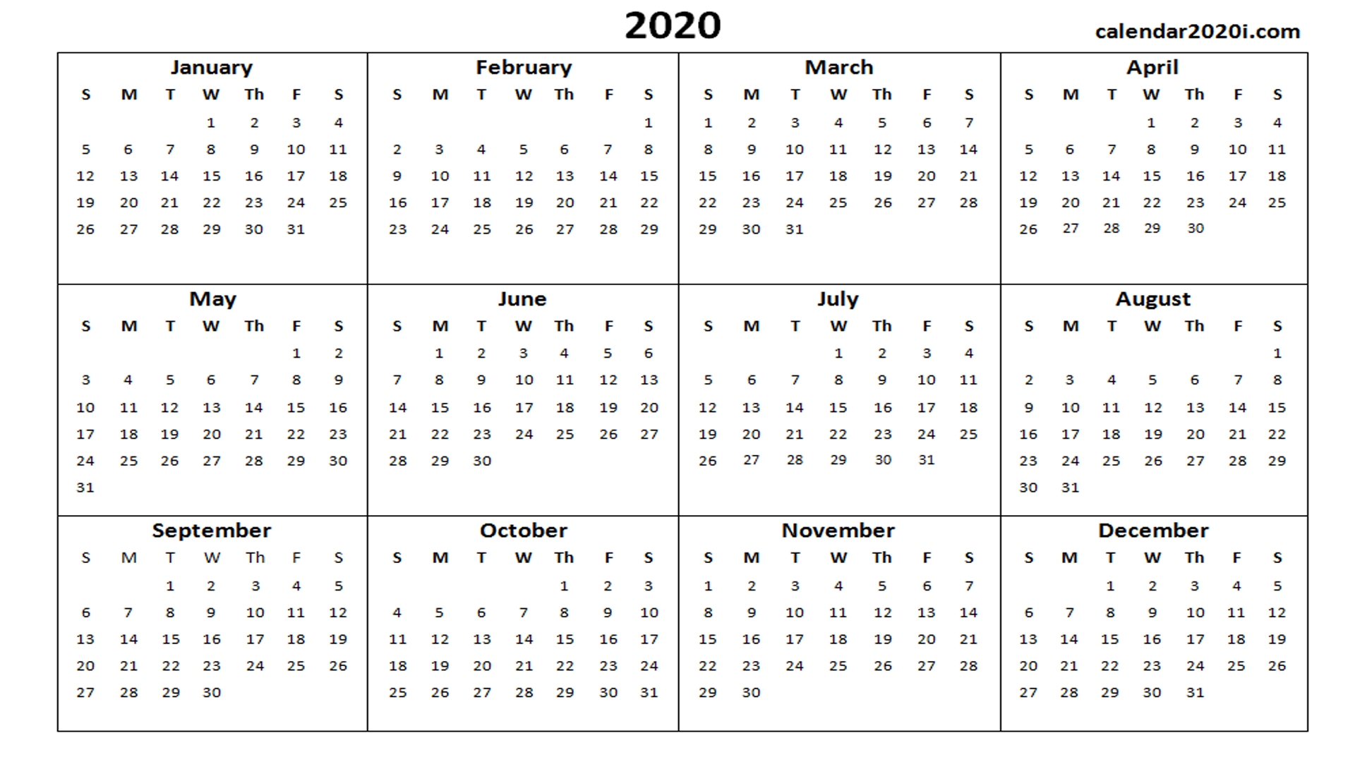 2020 Calendar Printable Template Holidays, Word, Excel, Pdf Exceptional Microsoft Word Printable Calendar 2020