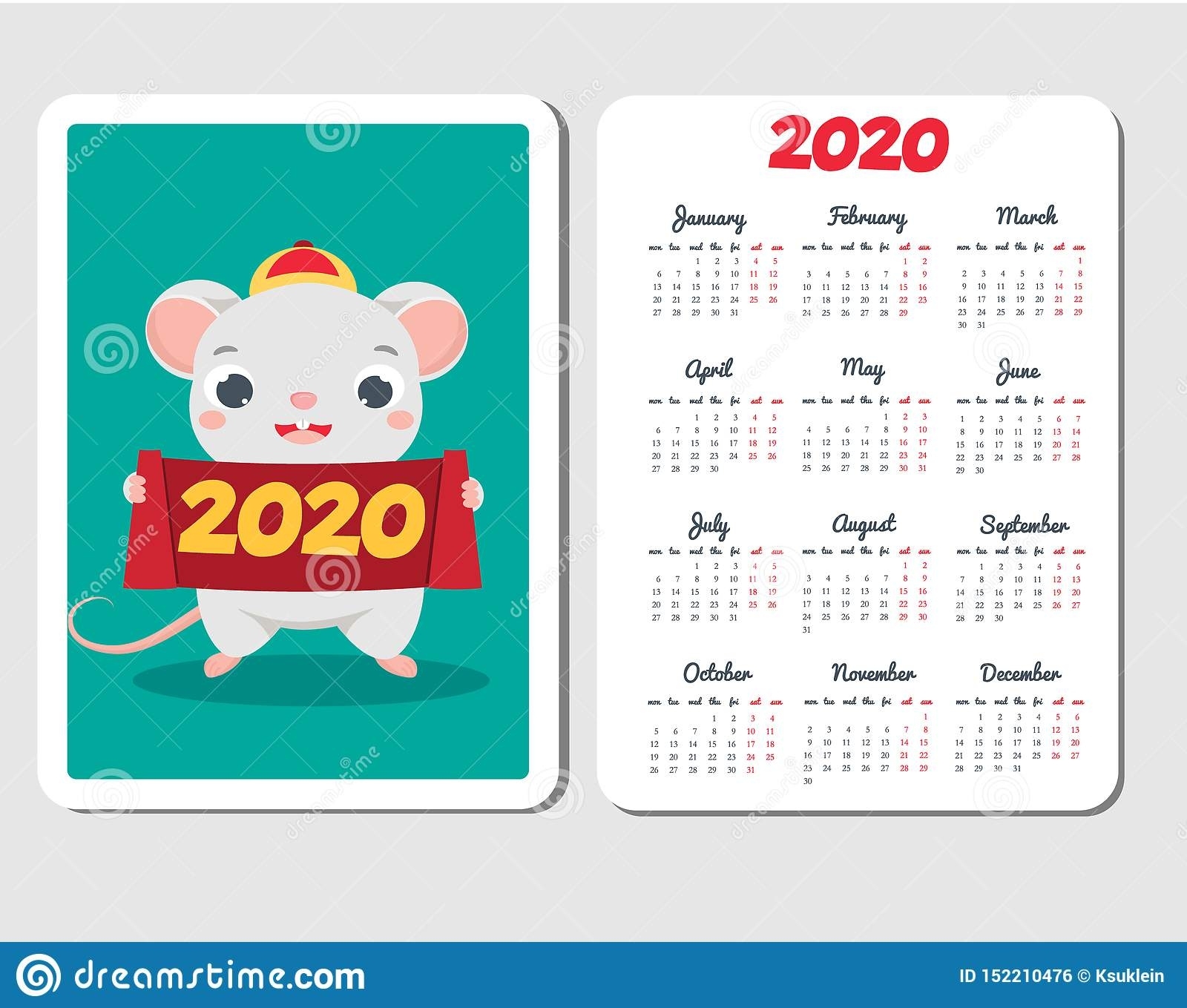 2020 Calendar Template With Cartoon Mouse. Chinese New Year Chinese New Year 2020 Lunar Calendar Printable