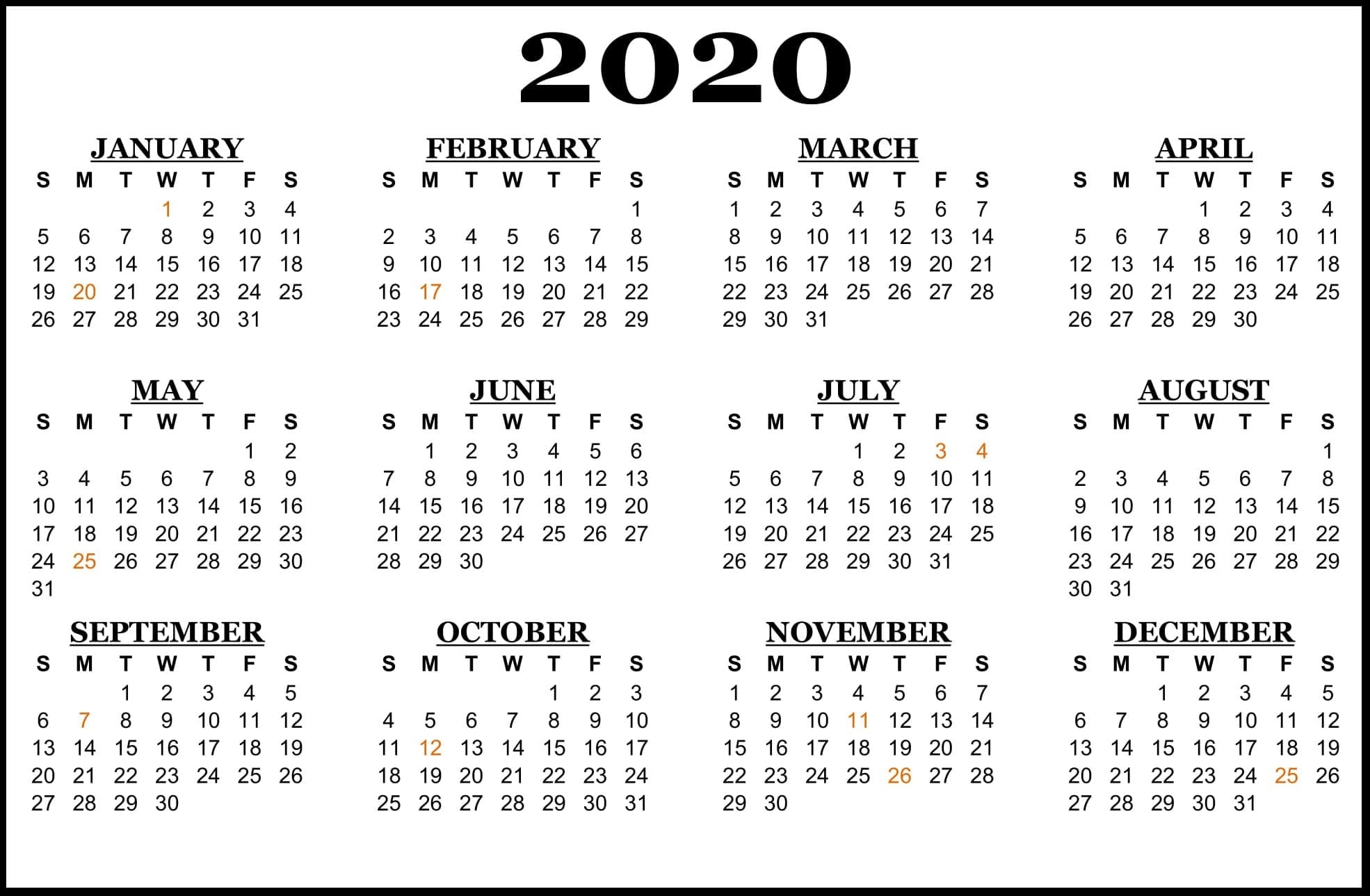 2020-Calendar-Us-Holidays | Printable Template Calendar Remarkable 2020 South African Public Holidays
