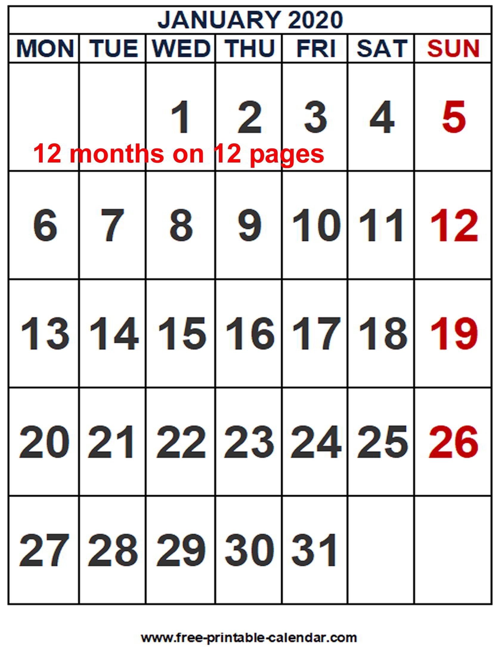 2020 Calendar Word Template - Free-Printable-Calendar Ms Word Printable Calendars 2020