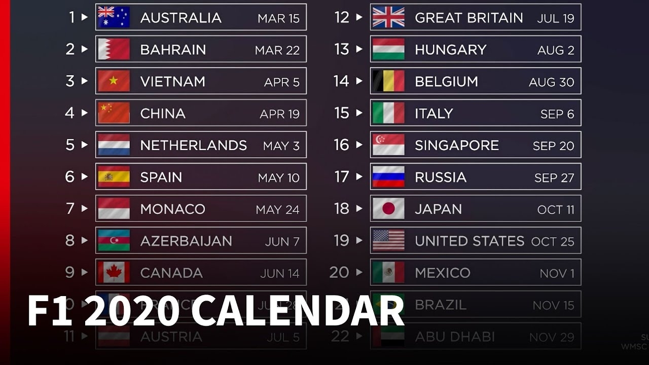 2020 F1 Calendar - What&#039;s New? 2020 F1 Race Calendar