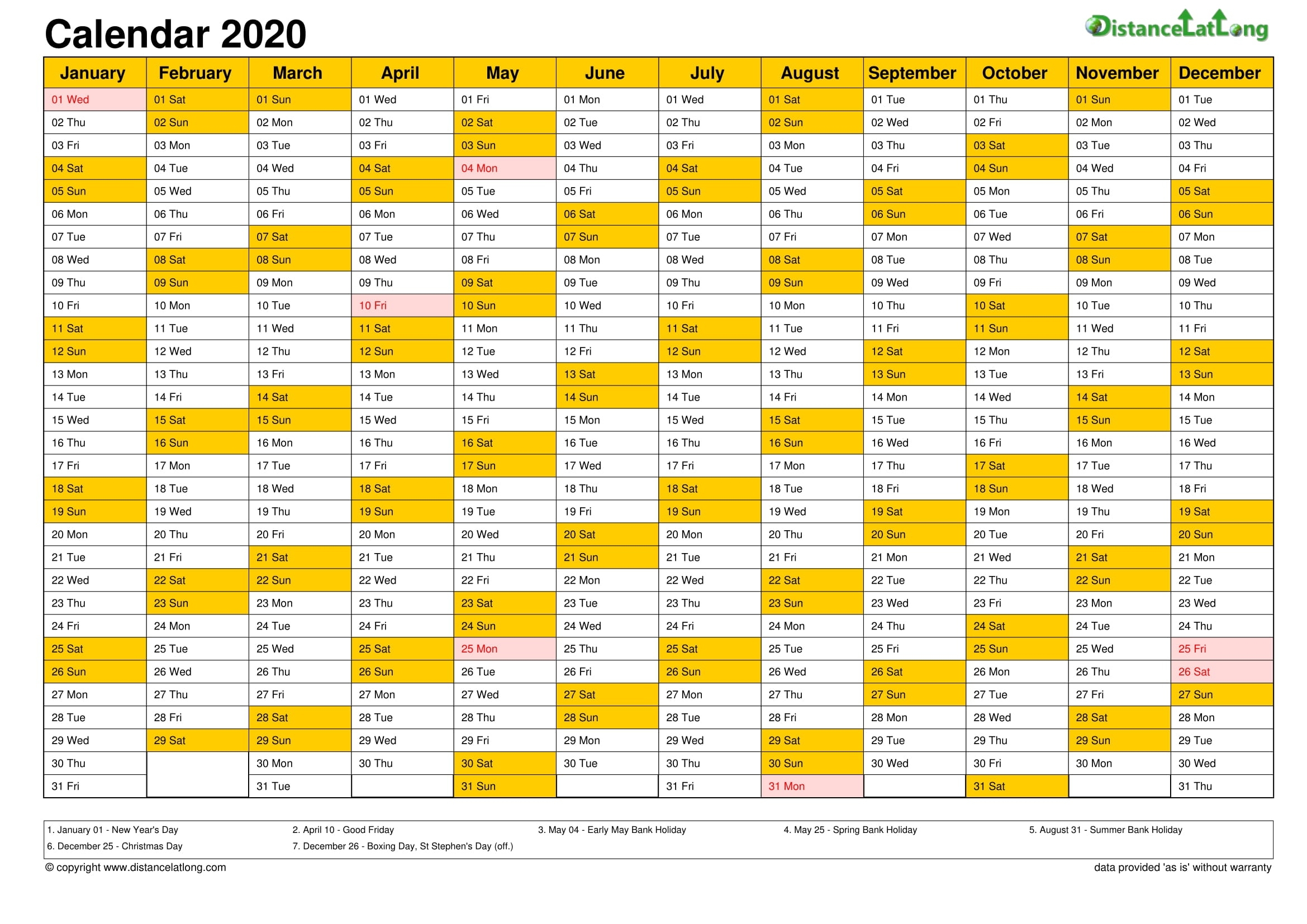 2020 Holiday Calendar Landscape Orientation Free Printable Remarkable 2020 Calendar Printable Uk