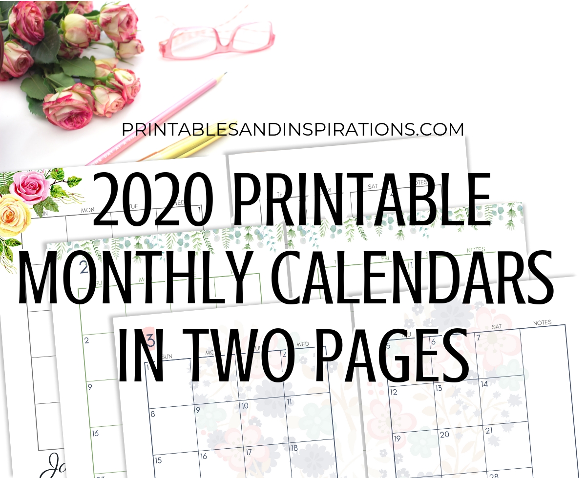 2020 Monthly Calendar Two Page Spread – Free Printable Free Printable Double Month Calendar