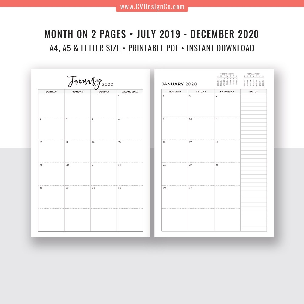 Impressive Printable 2 Page Calendar Template – Printable Blank