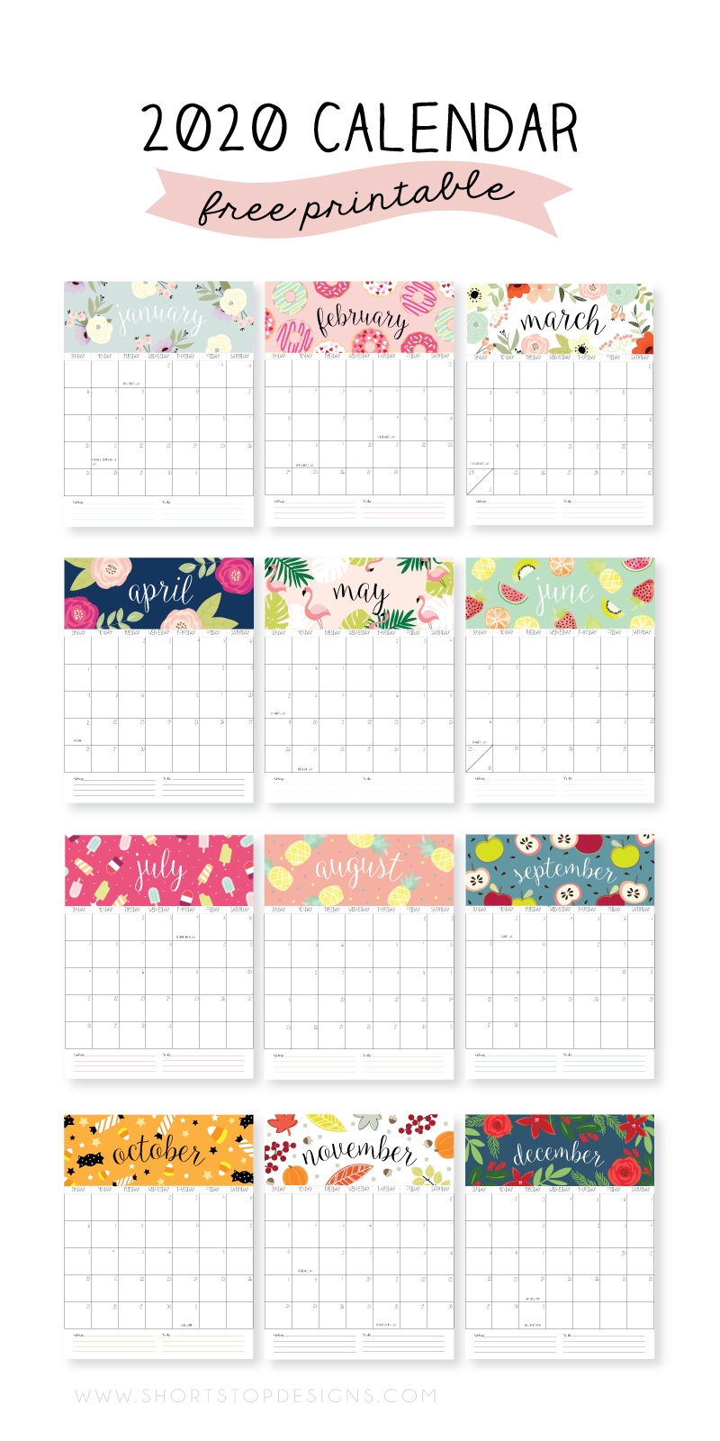 2020 Printable Calendar – Short Stop Designs Blank Calendar 2020 Monthly Portrait