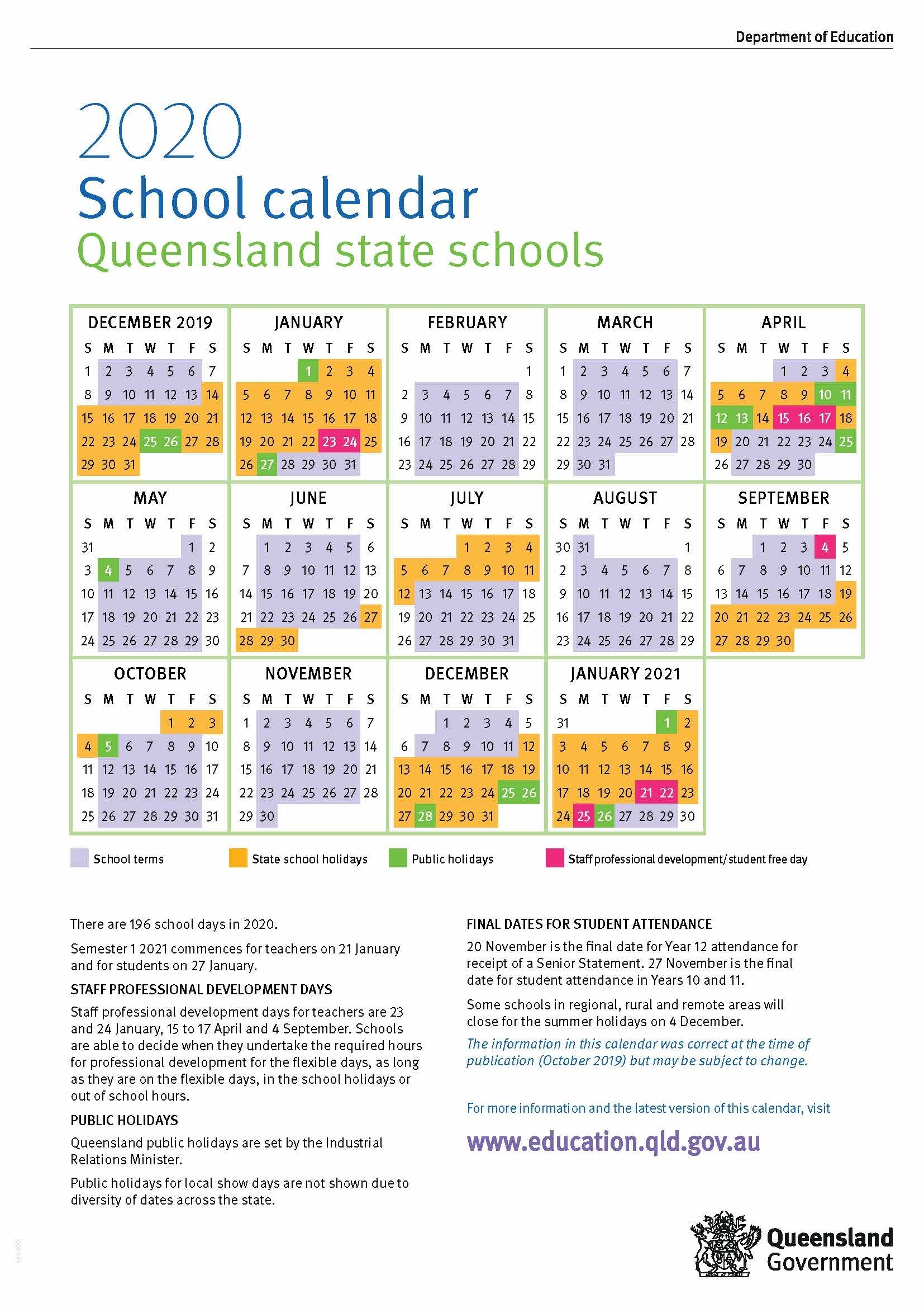 2020 Queensland State School Calendar Calendar For Year 2020 Queensland With All Holidays