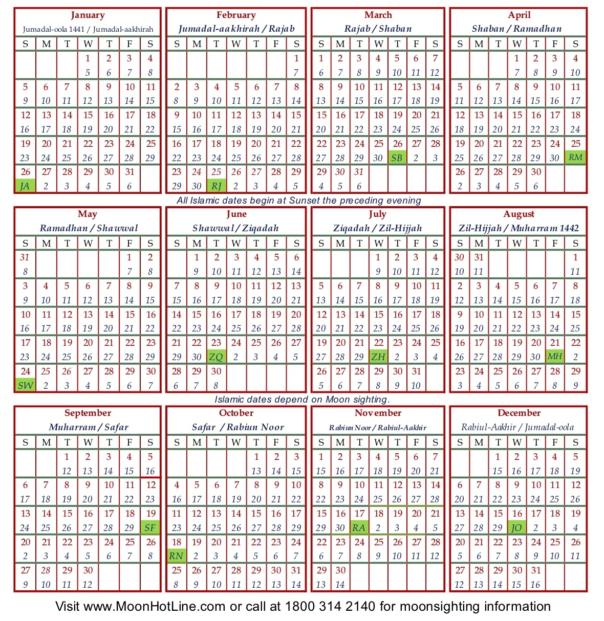 2020 Usa Calendar | Sunni Society 2020 Calendar With Islamic Dates