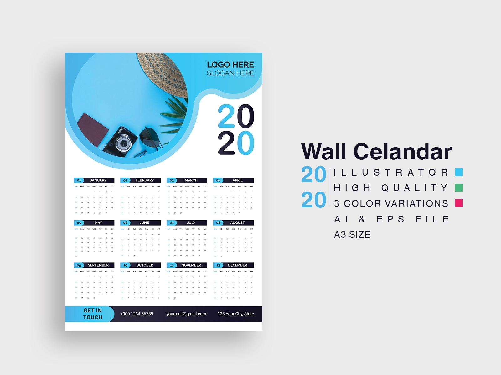 2020 Wall Calendar Template. By Ashiqur Rahamn Tareq On Dribbble Calendar Template 2020 Illustrator Template