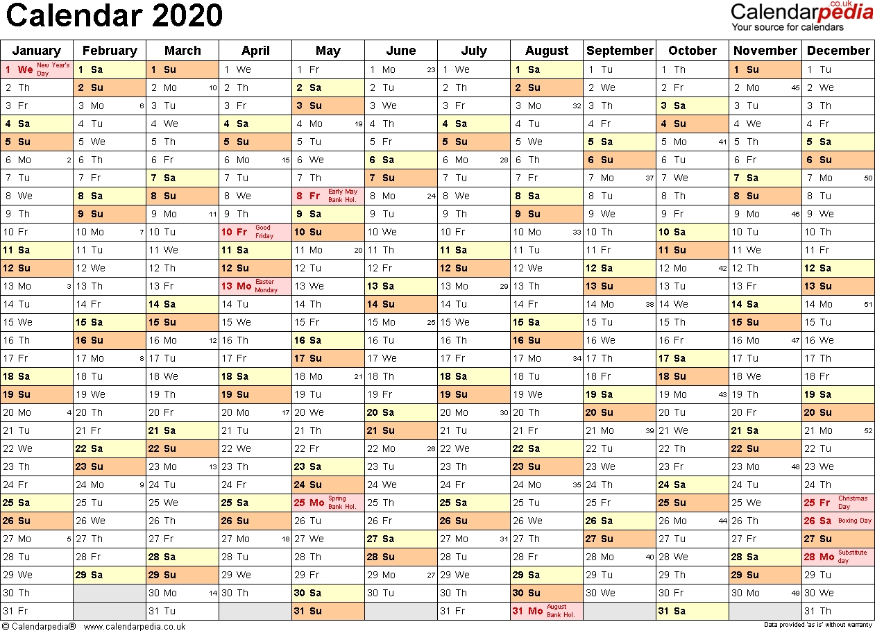 2020 Year Calendar Template - Colona.rsd7 Year Calendar 2020 Printable