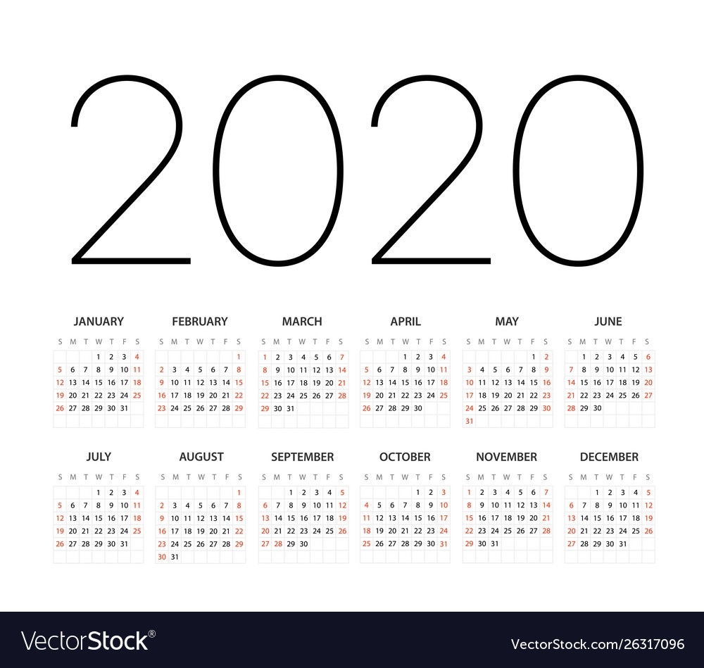2020 Year Calendar Template Editable Layout Calendar Template 2020 Illustrator Template