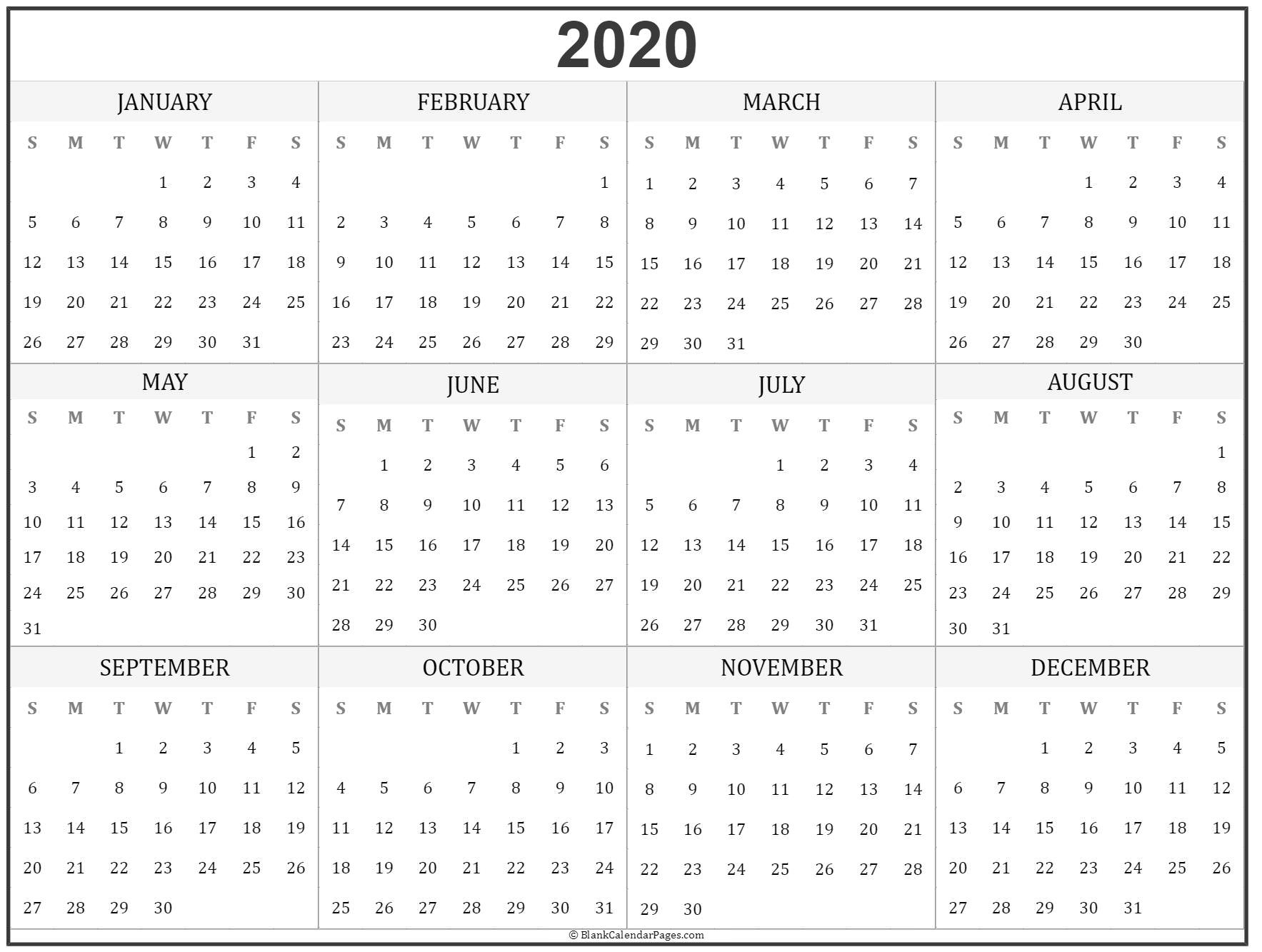 2020 Year Calendar | Yearly Printable Perky 2020 All Year Calendar