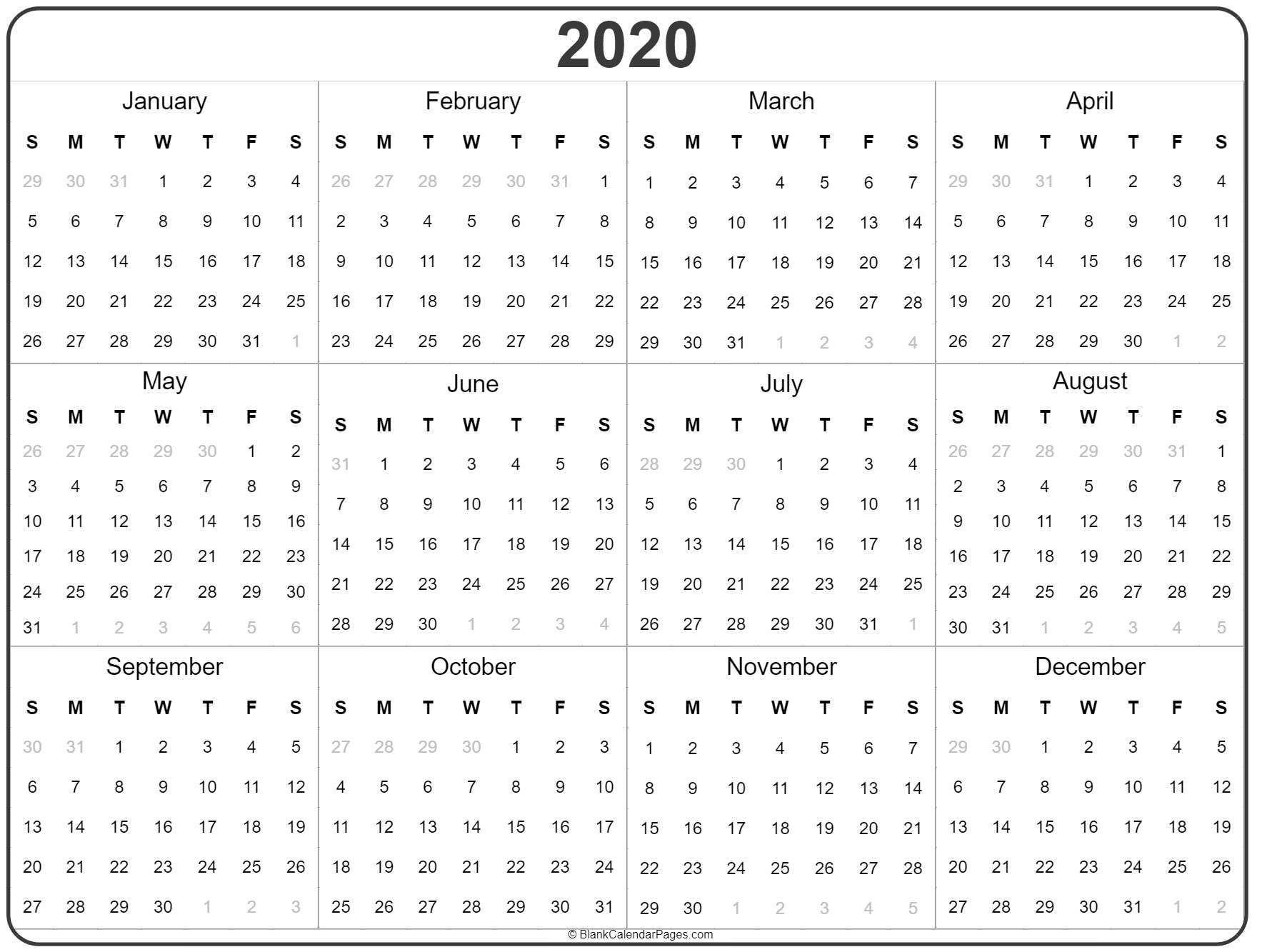 2020 Year Calendar | Yearly Printable Perky Year Calendar 2020 Printable