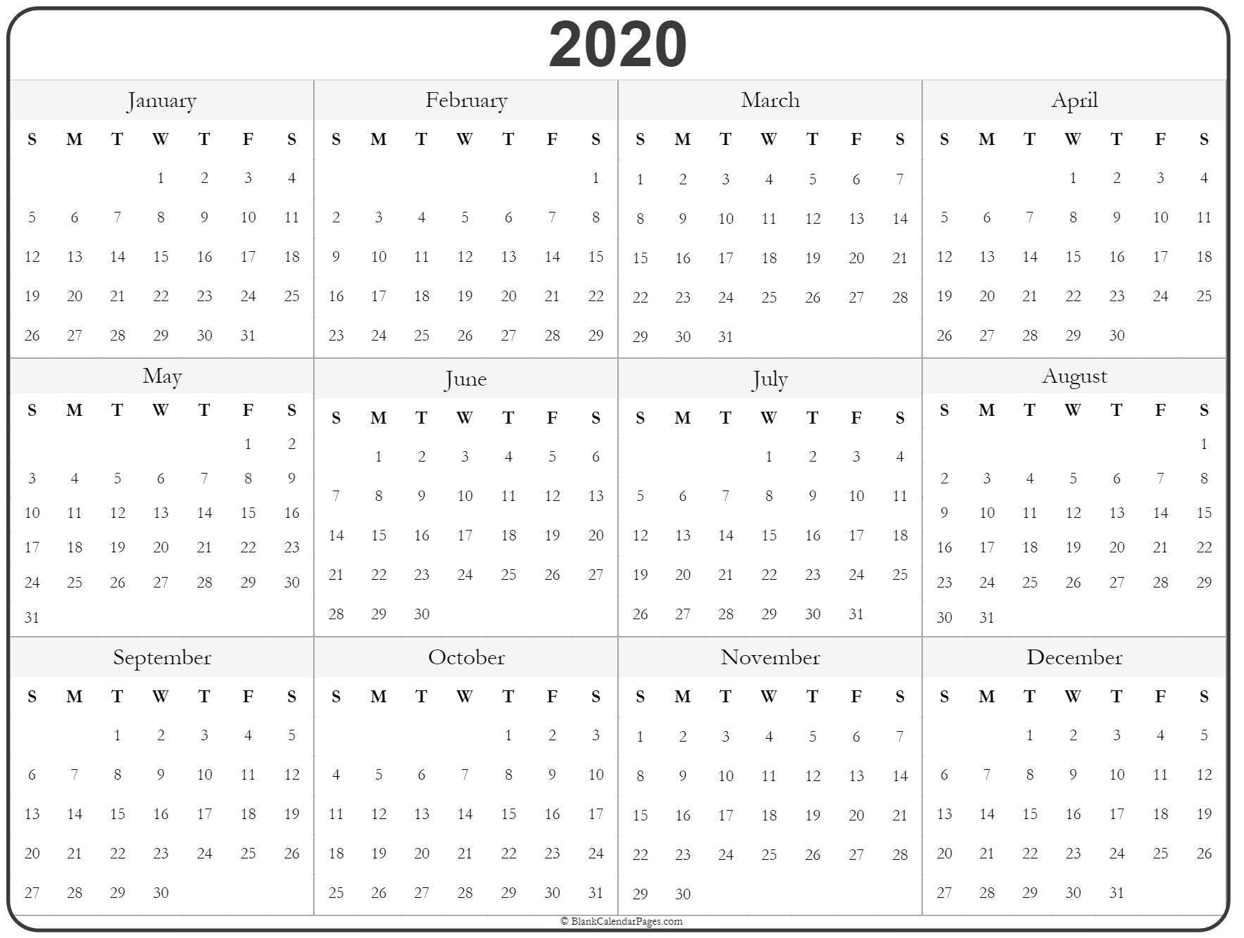 2020 Year Calendar | Yearly Printable Printable Calenders For The Whole Year 2020
