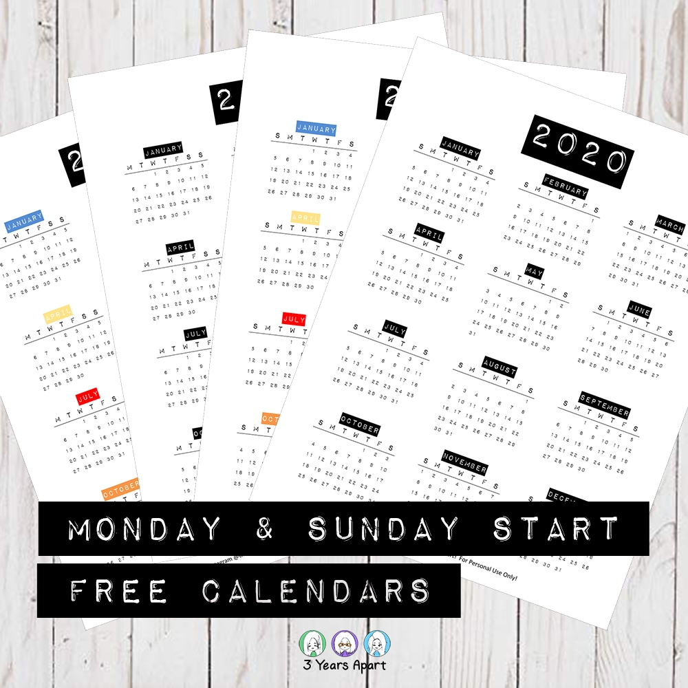 2020 Yearly Calendar Free Printable | Bullet Journal And Impressive Free 2020 Calendar At A Glance