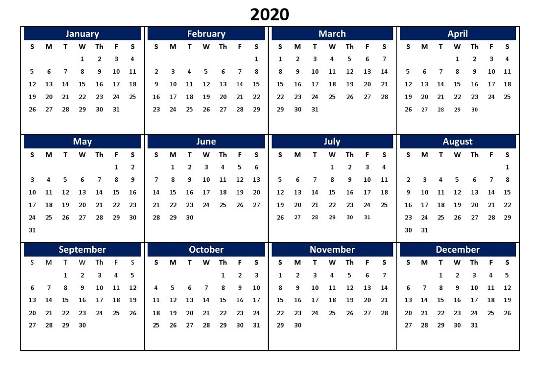 2020 Yearly Calendar Template Full Landscape And Potrait 2020 All Year Calendar