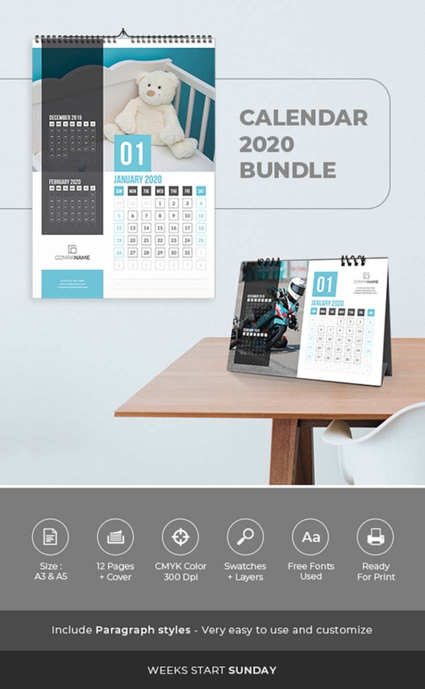 26 Best Indesign Calendar Templates (New For 2020) Impressive 2020 Calendar Printable Free Indesign