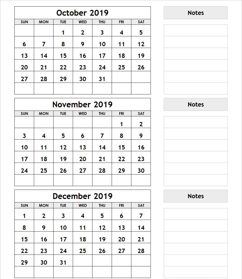 3 Month Calendar October November December 2019 | December Remarkable Free Calendar Printable Three To Page