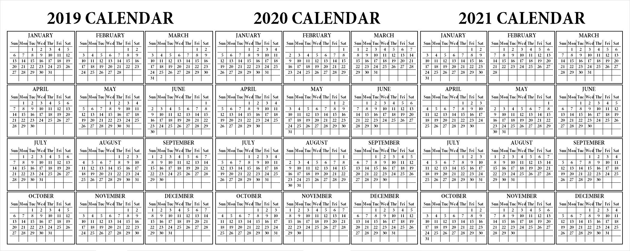 3 Year Calendar Printable 2019 2020 2021 For All Ages For Free Printable 3 Year Calendar 2019 To 2020