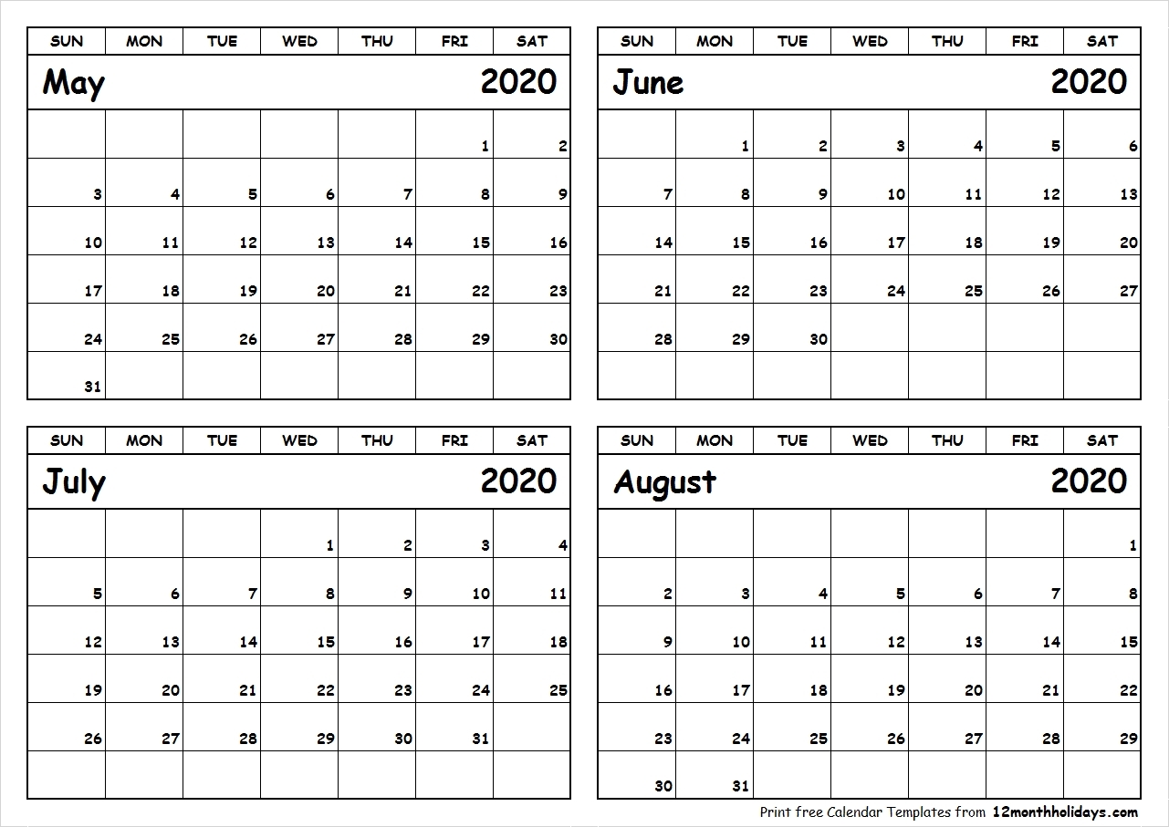 4 Month Printable Calendar 2020 | Monthly Printable Calender Blank Four Month Calendar On One Page