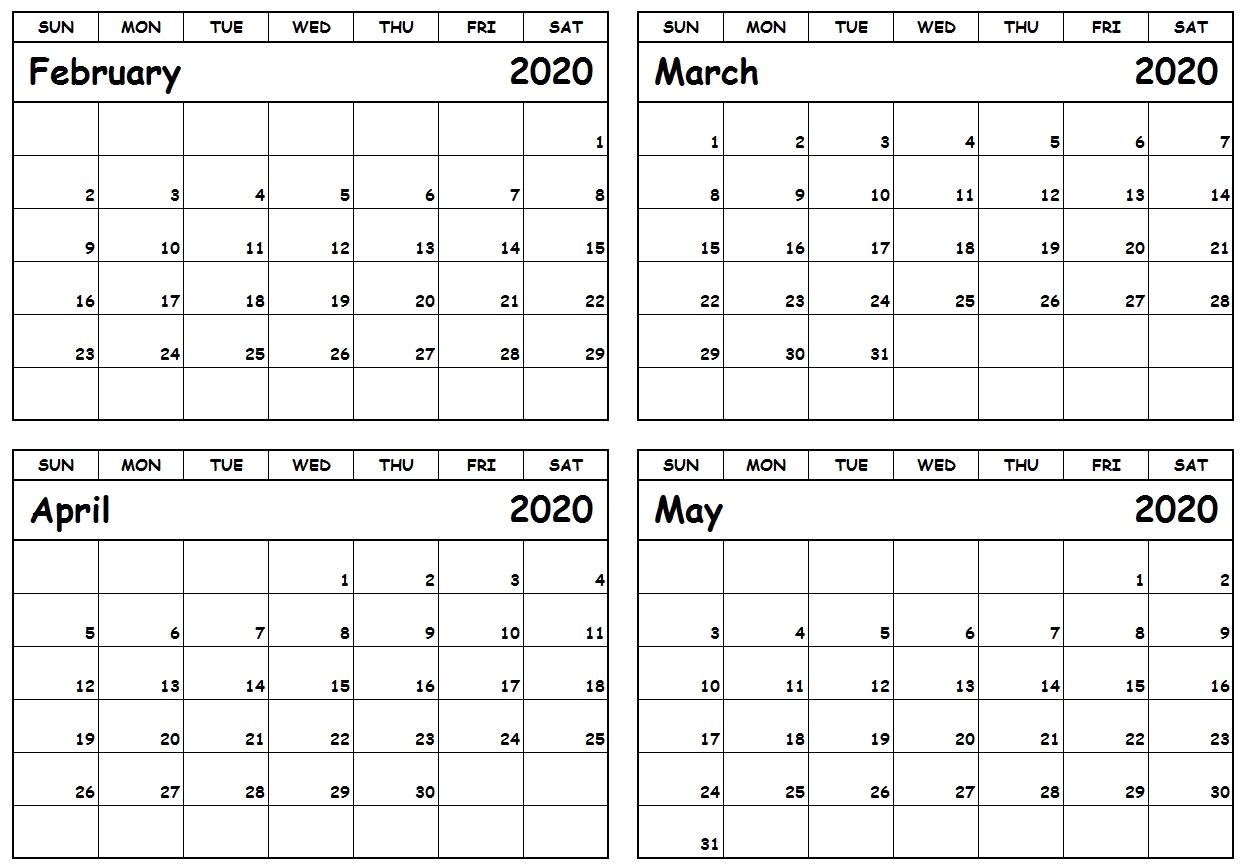 4 Month Printable Calendar 2020 | Monthly Printable Calender Printable Calendar 4 Month Template