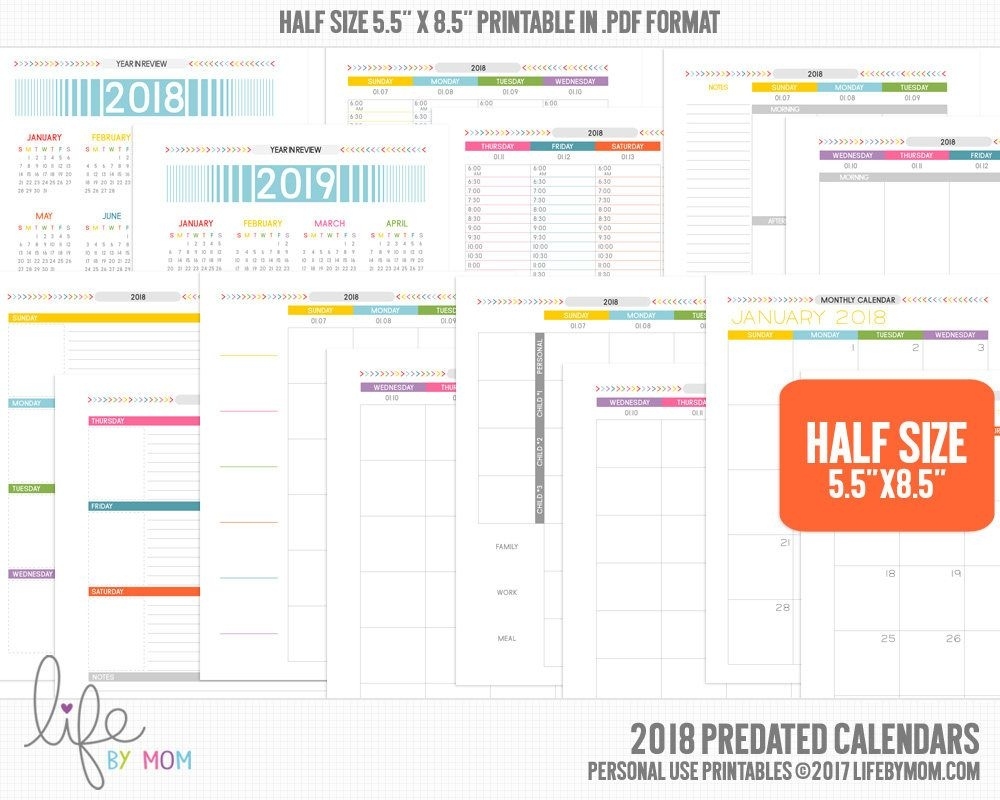 5.5 X 8.5Printable Pdf 2018 Planner Calendars | Arc Notebook 8.5 X 5.5 Calendar Printable