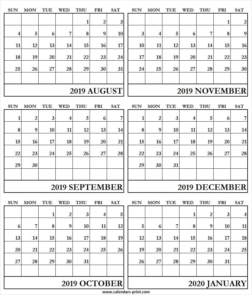 6 Month Calendar Template 2020 | Monthly Printable Calender Free 6 Month Calnader Template