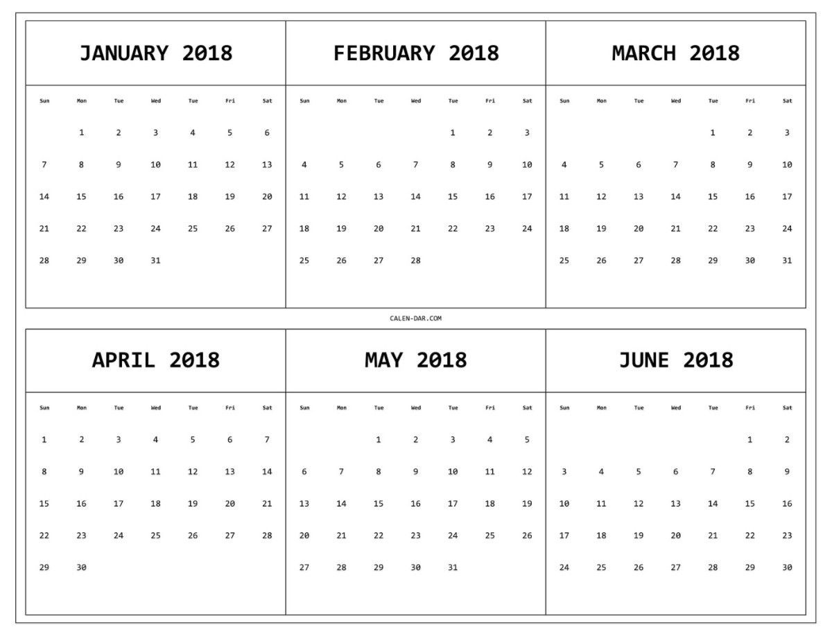 6 Month E Page Calendar 2018 Print Monthly Calendar 6 Month Calendar Page Free Printable