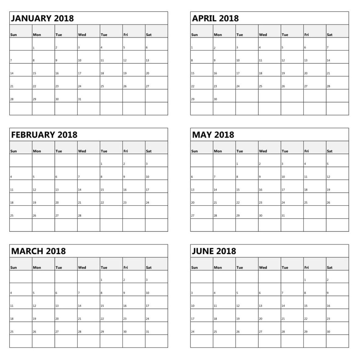 6 Month One Page Calendar 2018 | Latest Calendar-6 Month 6 M Onth Calendar On One Page