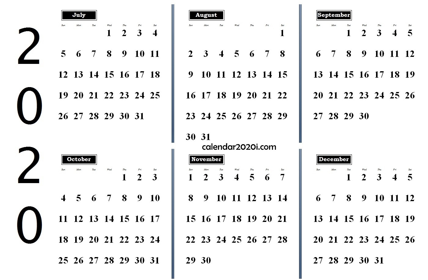 6 Months 2020 Half Year Printable Calendar | Calendar 2020 Perky 6 M Onth Calendar On One Page