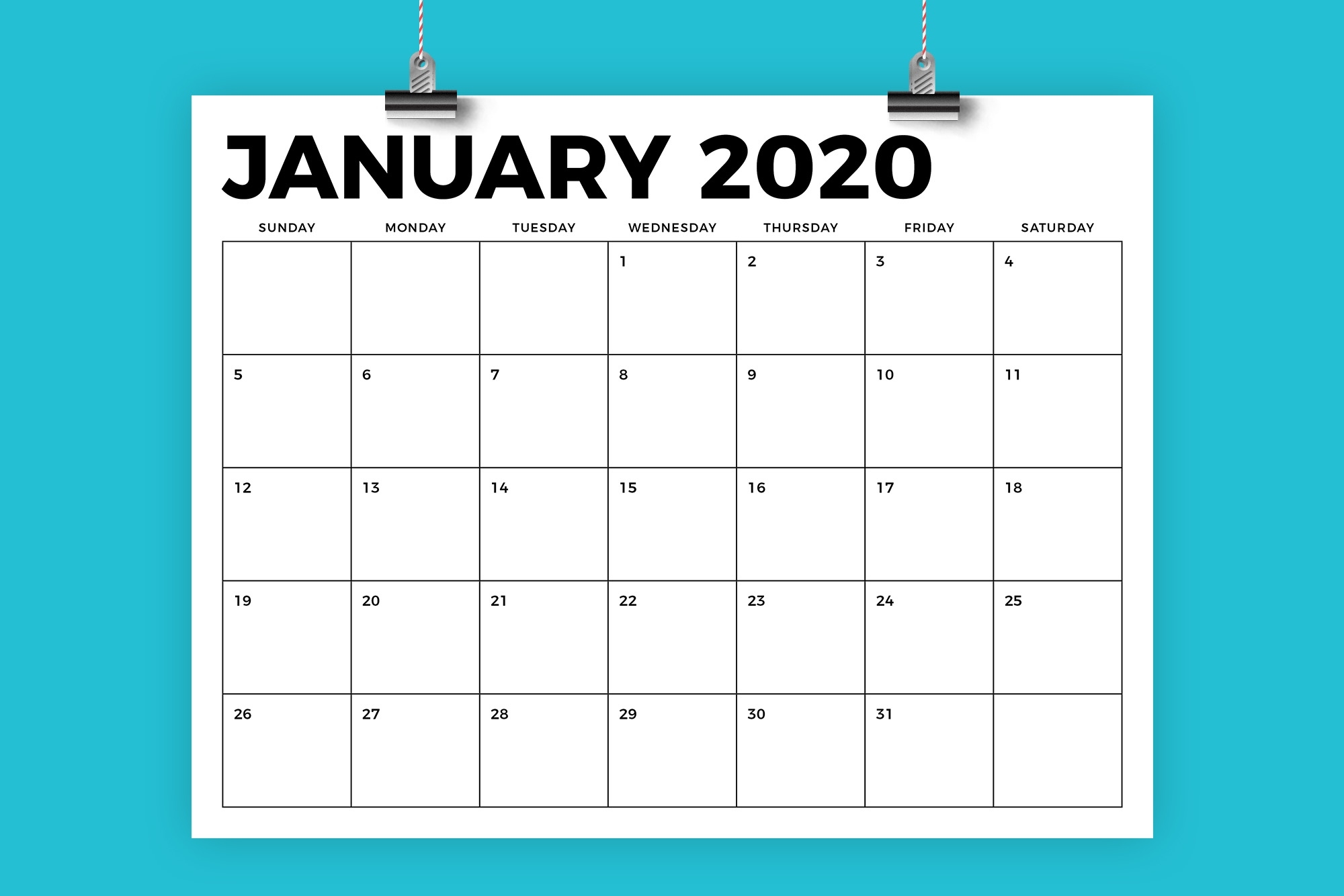 8.5 X 11 Inch Bold 2020 Calendar Printable Calander 8.5 X 11