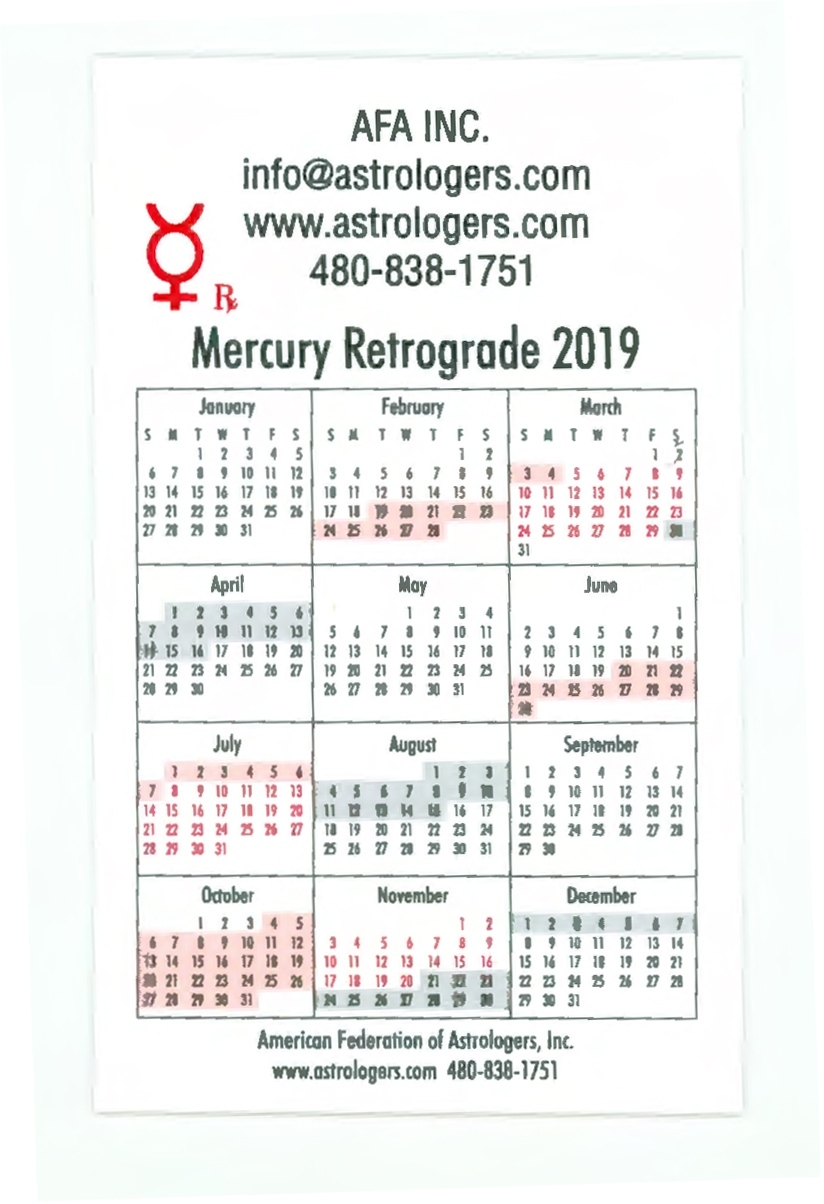 American Federation Of Astrologers Mercury Retrograde Calendar 2020 Free