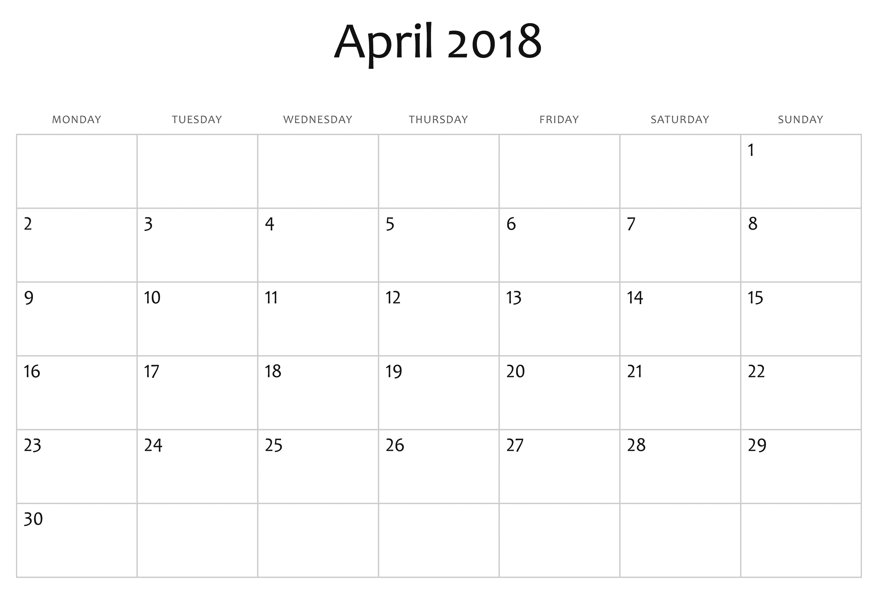 April 2018 Calendar Printable [Free] | Site Provides Black And White Calendar Template