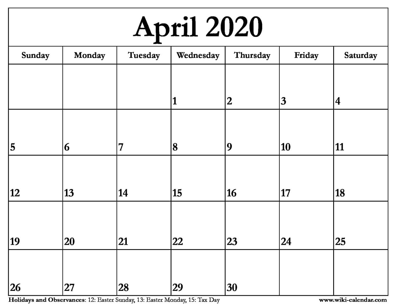 April 2020 Calendar Easter | Calendar Template Information April 2020 Calendar Easter