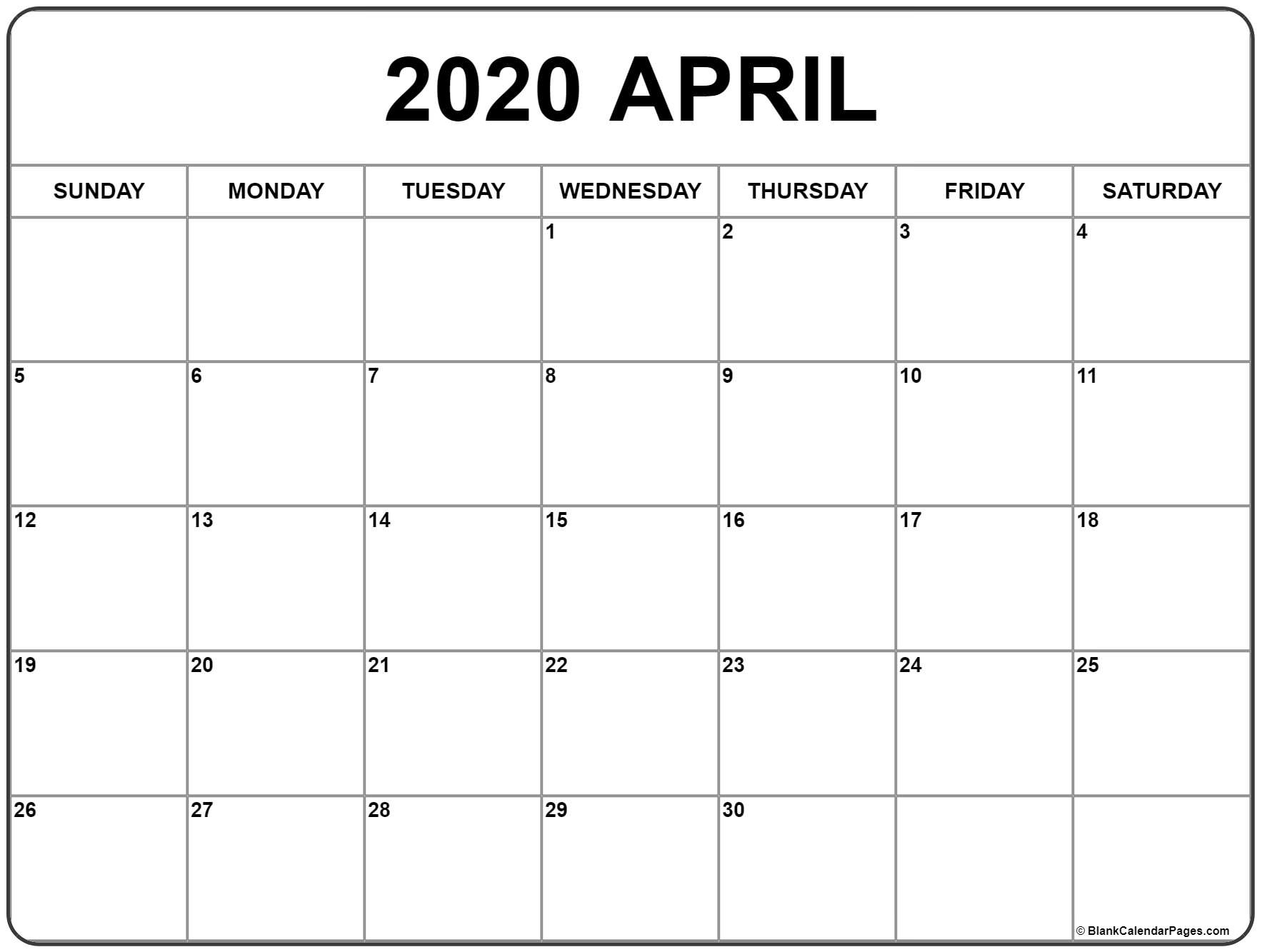 April 2020 Calendar | Free Printable Monthly Calendars 2020 Black And White Free Printable Calendar