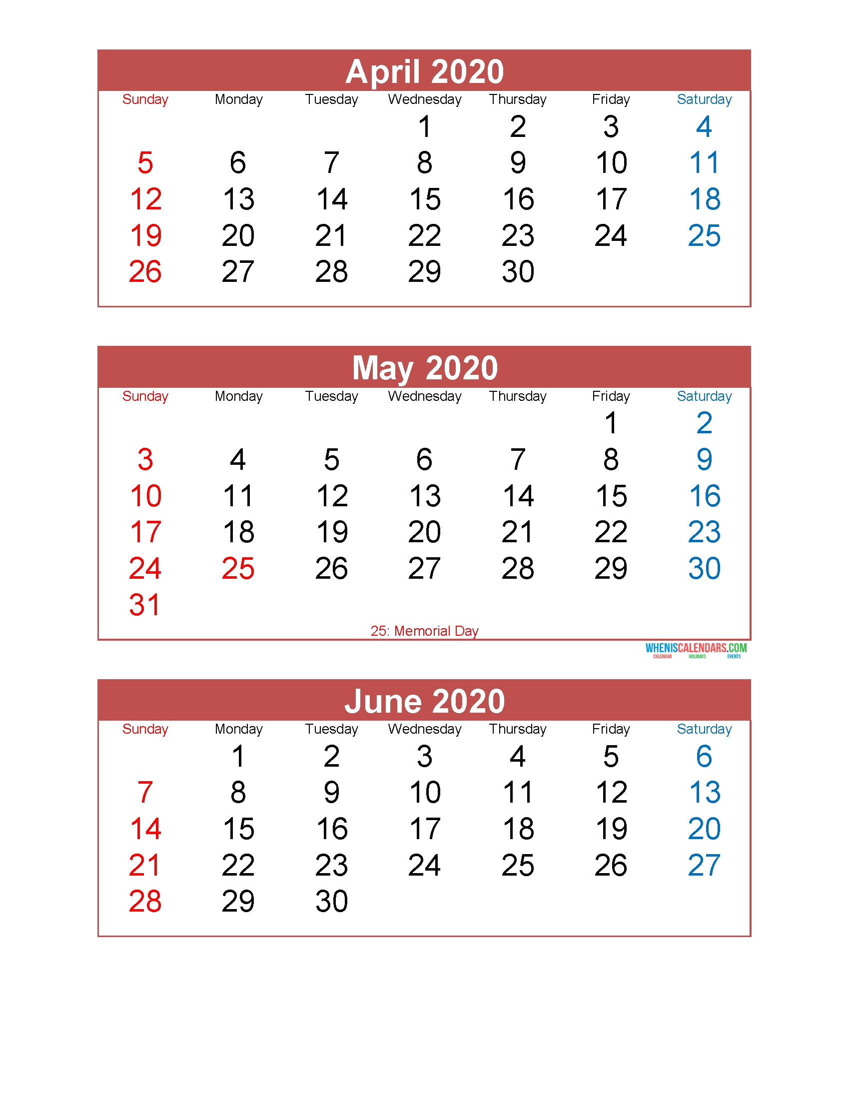 April May June 2020 Calendar 3 Months Per Page Printable Calendar 2020 Printable Free Three Months Per Page