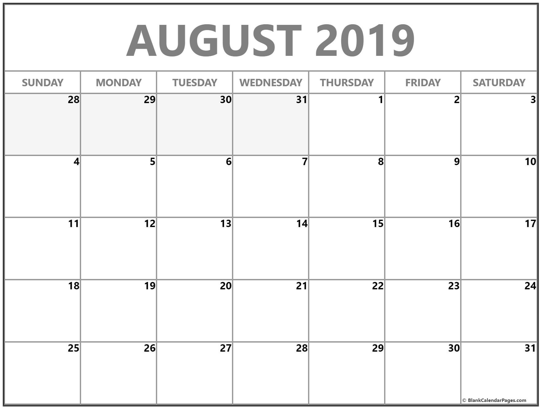 August 2019 Calendar | Free Printable Monthly Calendars Dashing Printable Monthly Calendar With No Weekends