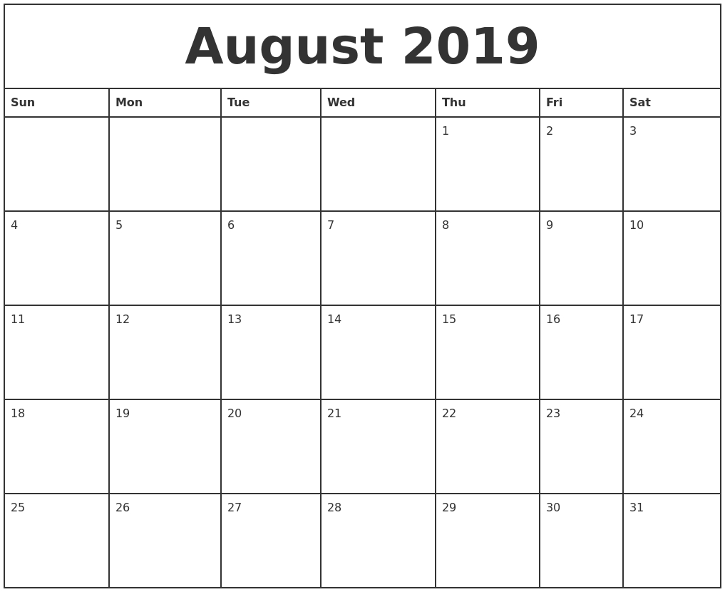 August 2019 Printable Monthly Calendar Remarkable Monday To Friday Printable Monthly Calendar