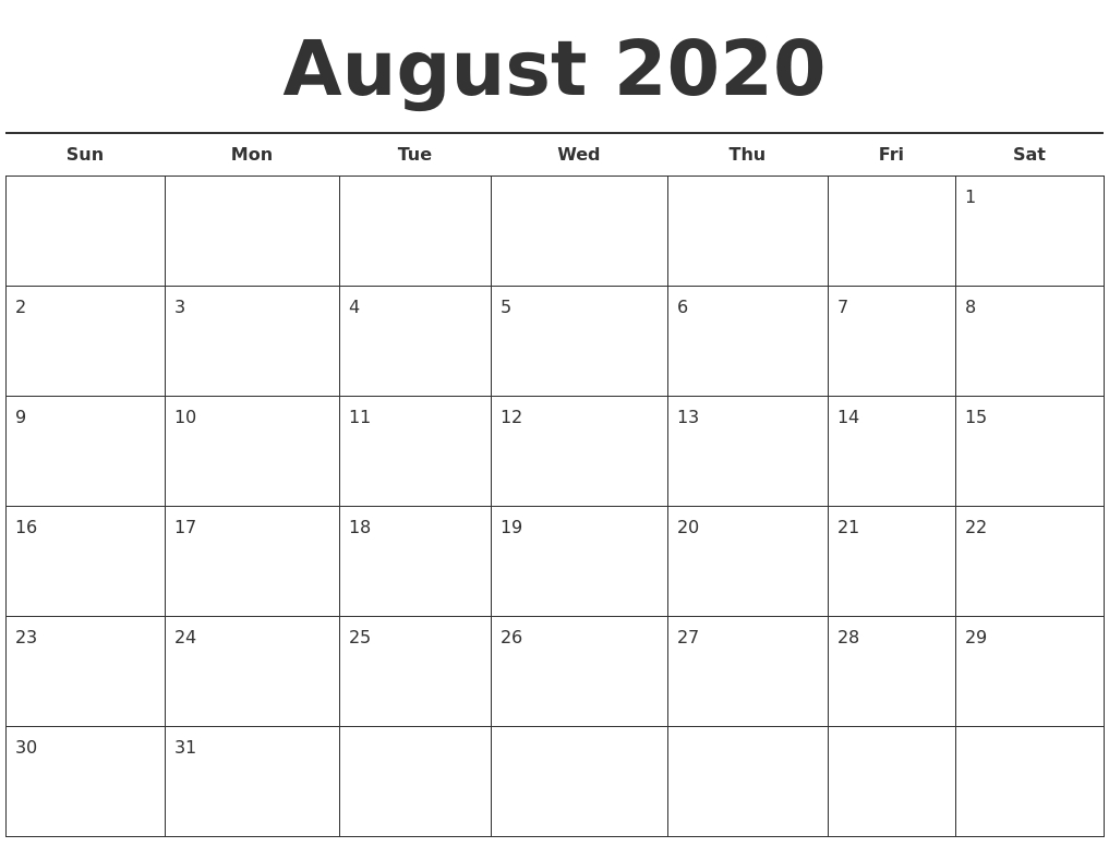 August 2020 Free Calendar Template 2020 Calendar Template Calendarlabs.com