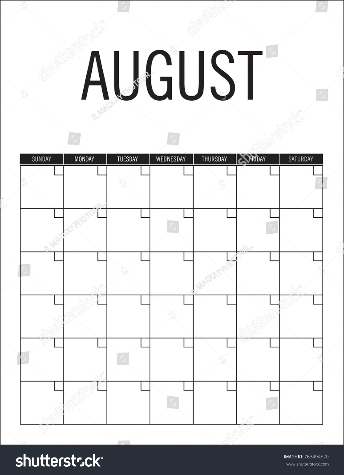 August Blank Calendar Page No Dates Stock Vector (Royalty Printable Calendar With No Dates