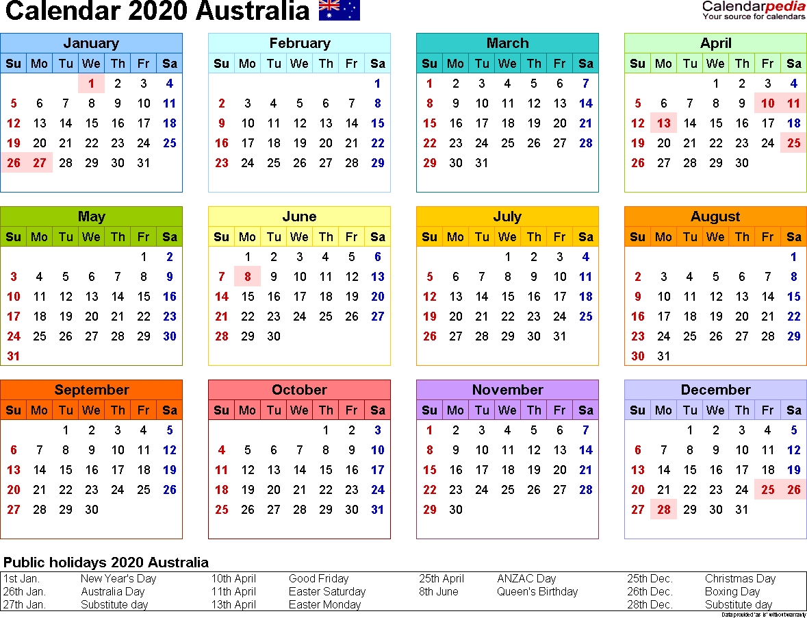 Australia Calendar 2020 - Free Printable Pdf Templates 2020 Nsw School Calendar Printable A4