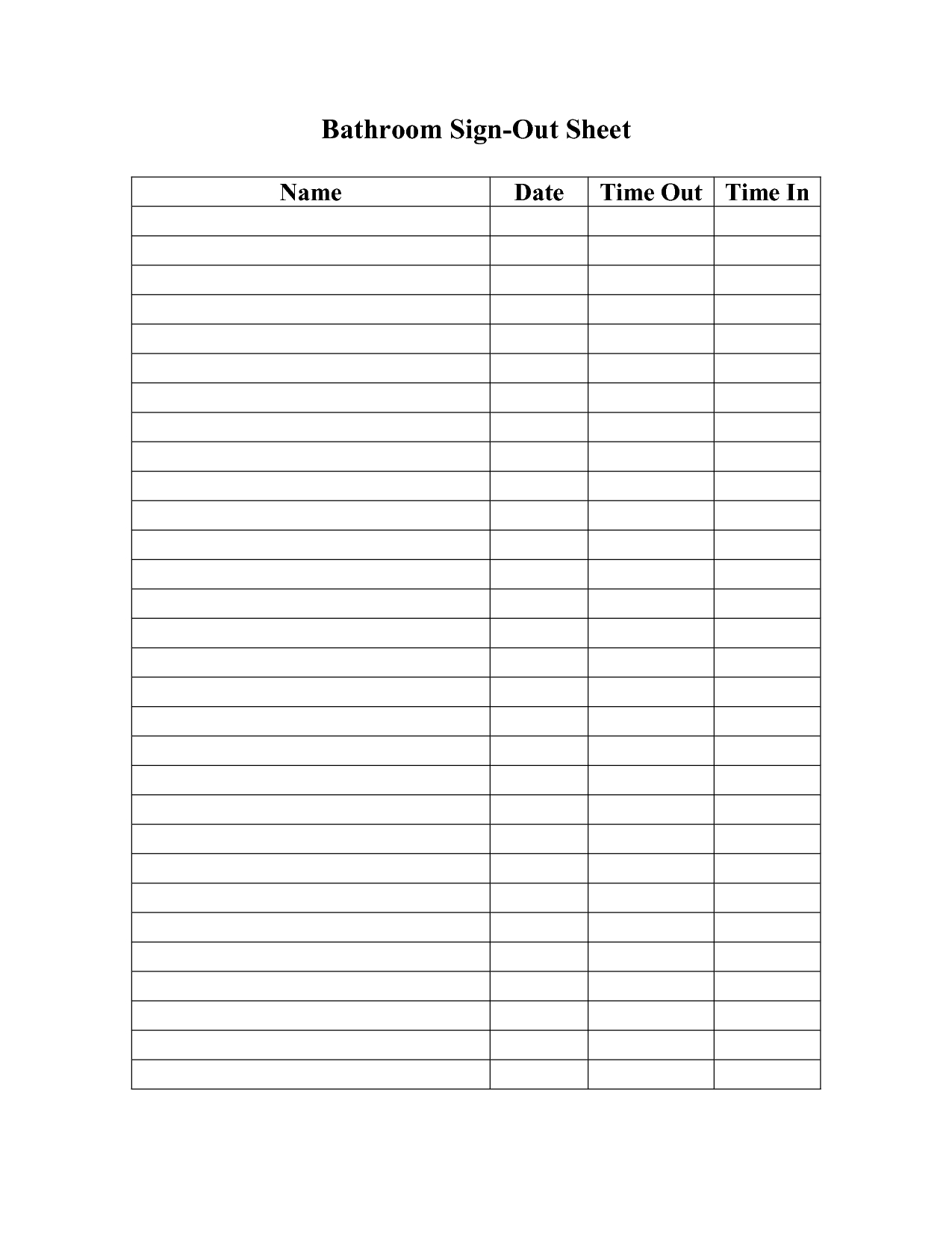 Bathroom+Sign+Out+Sheet+Template | Sign Out Sheet, Bathroom Perky Monthly Sign Up Sheets Printable