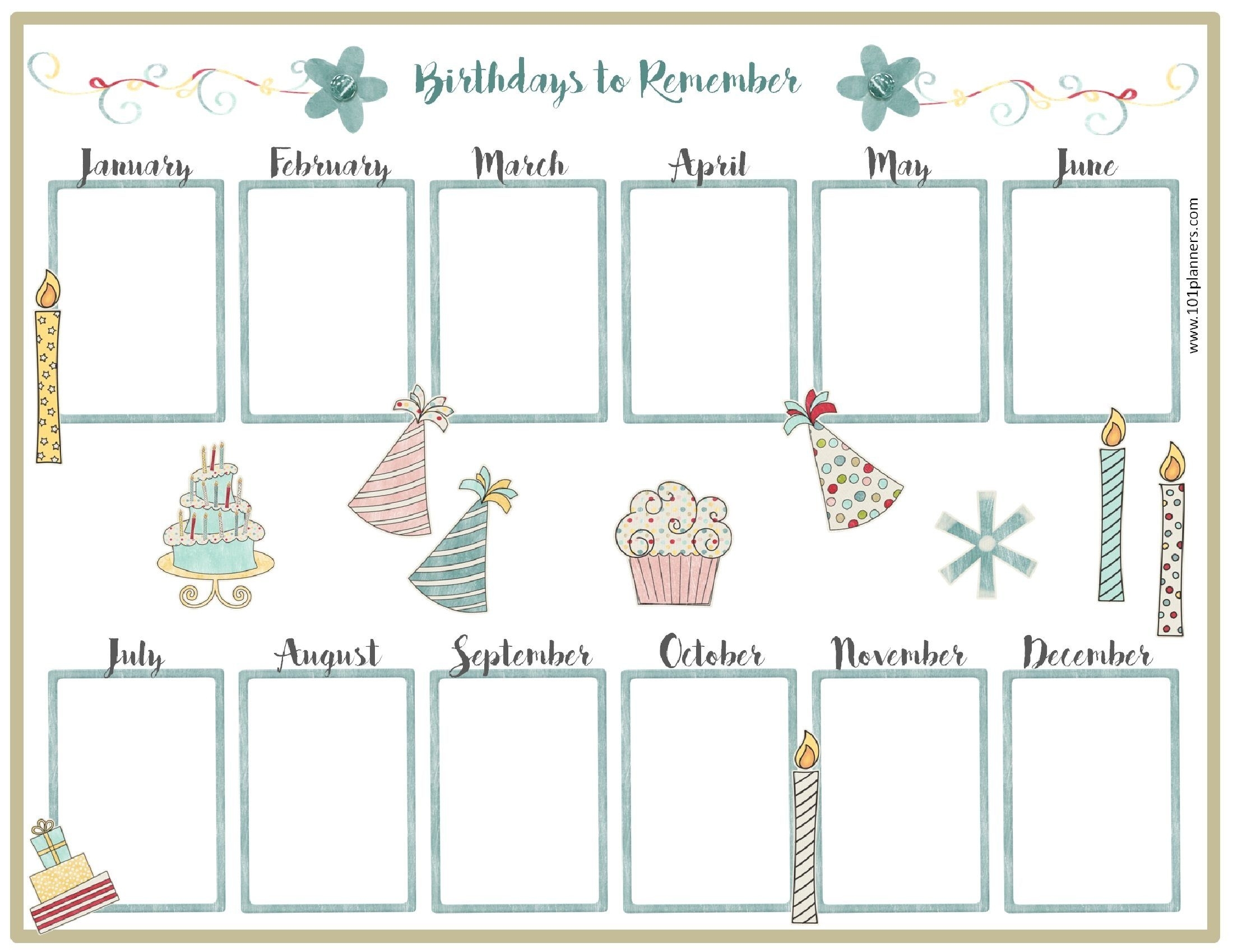 Birthday Calendar Template | Birthday Calender, Birthday Free Printable Birthday Calendar Template