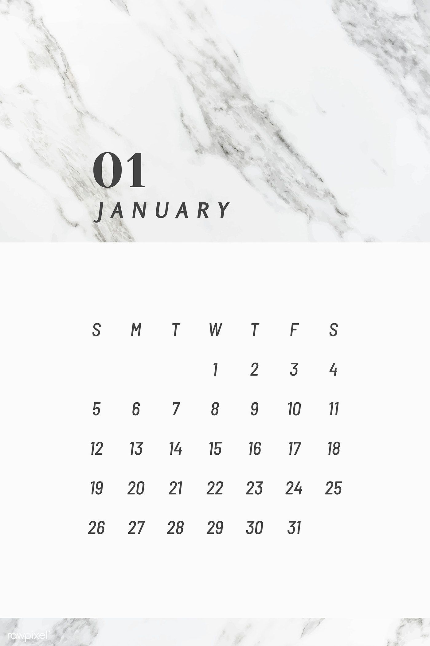 Black And White January Calendar 2020 Vector | Free Image By Free Black And Wite Calendar 2020